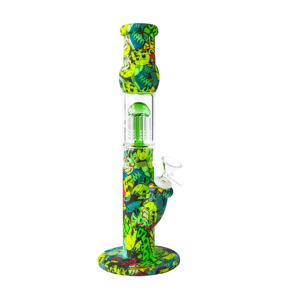 silicone bong dab rig 12.5inches 6 arms hookahs water pipe with glass bowl smoke pipes bongs oil burner