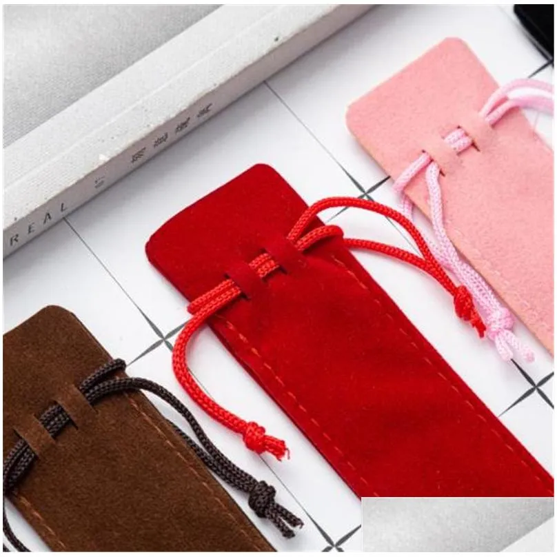 wholesale Multi color Velvet Pen Pouch Holder Single Pencil Bag Pens Case With Rope Office School Writing Supplies Student For Crystal Ballpoint