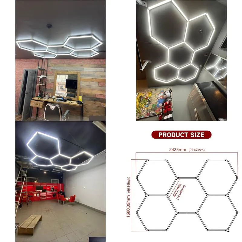 2.1* Factory Supplier High Quality 6500k Hexagon Garage Lights for the Car Showroom Car Detailing Barber Shop Popular