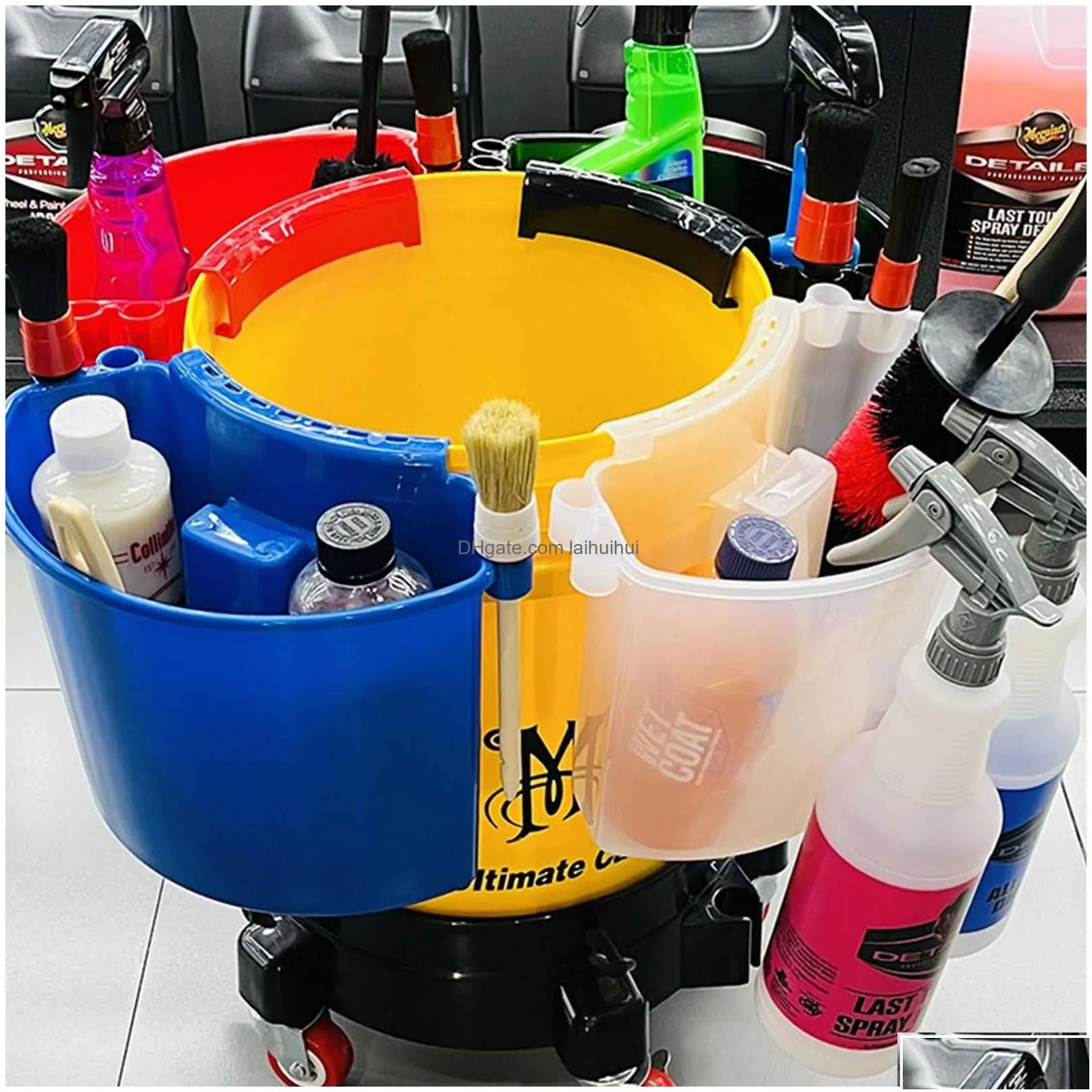 interior car paint maintenance plastic washing bucket brush organizer towels mitt fast easy storage kits external side hanging bar