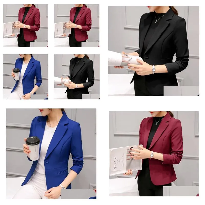 women blazer formal slim blazers lady office work suit pockets jackets coat female korea casual short blazer