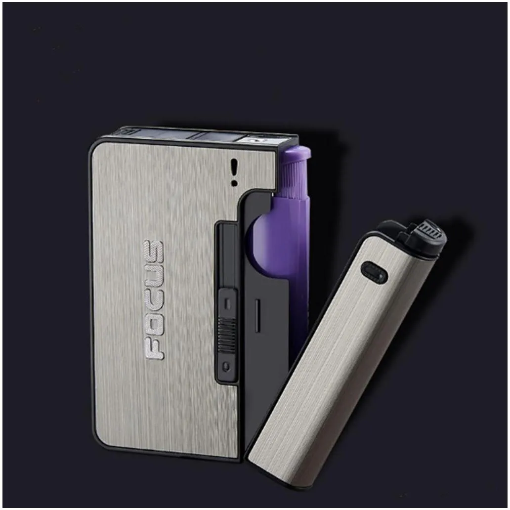 automatic cigarette case smoking cigarette capacity can mount lighter metal box for men nice gift drop convenient