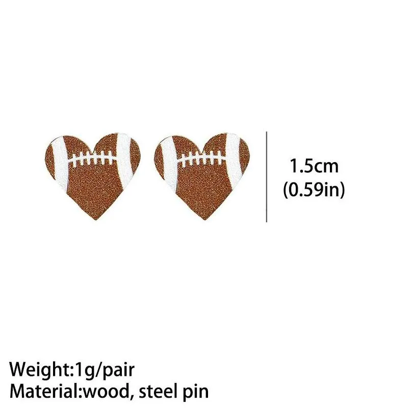 heart sports stud baseball earrings rugby football basketball wooden stud fashion accessories gift