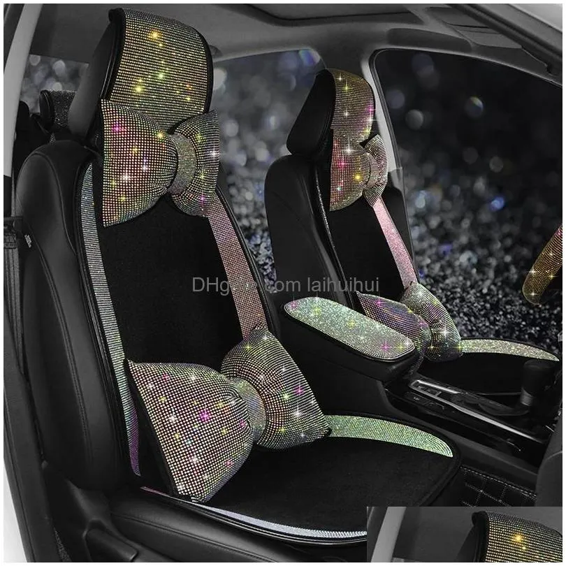 car seat covers diamond inlaid cushion women universal bling driverseat cover rhinestones head back protector rear mat pink