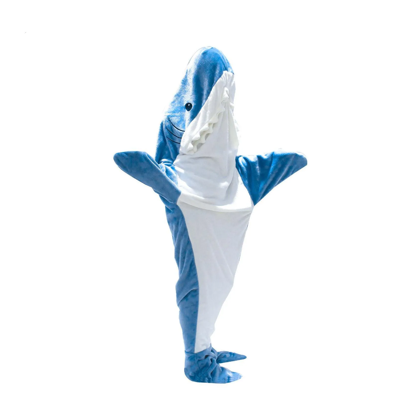 Blankets Blankets Soft Warm Shark Blanket For Adts With Hooded Design And Loose Jumpsuit 230809 Drop Delivery Home Garden Home Textile Dhnwy