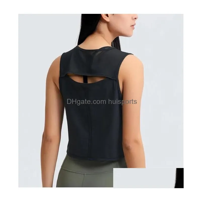 ll hollow out back mesh tank tops yoga outfits breathable quick dry gym clothes women vest fitness shirt lu-50