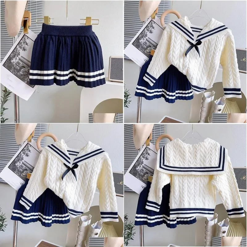 Clothing Sets Clothing Sets Autumn Girls Princess Preppy Clothes Set Baby Kids Children Long Sleeve Sweater Tops Knitwear Pleated Skir Dha2M