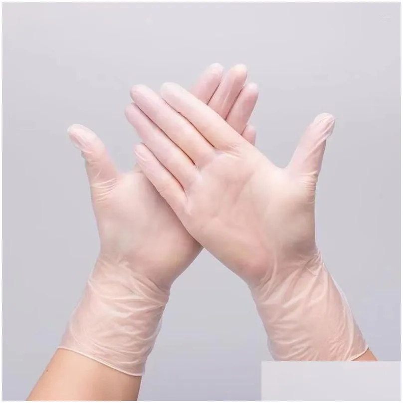 disposable gloves 100pcs pvc transparent vinyl food grade thickened powder for kitchen/cleaning/food/baking/beauty