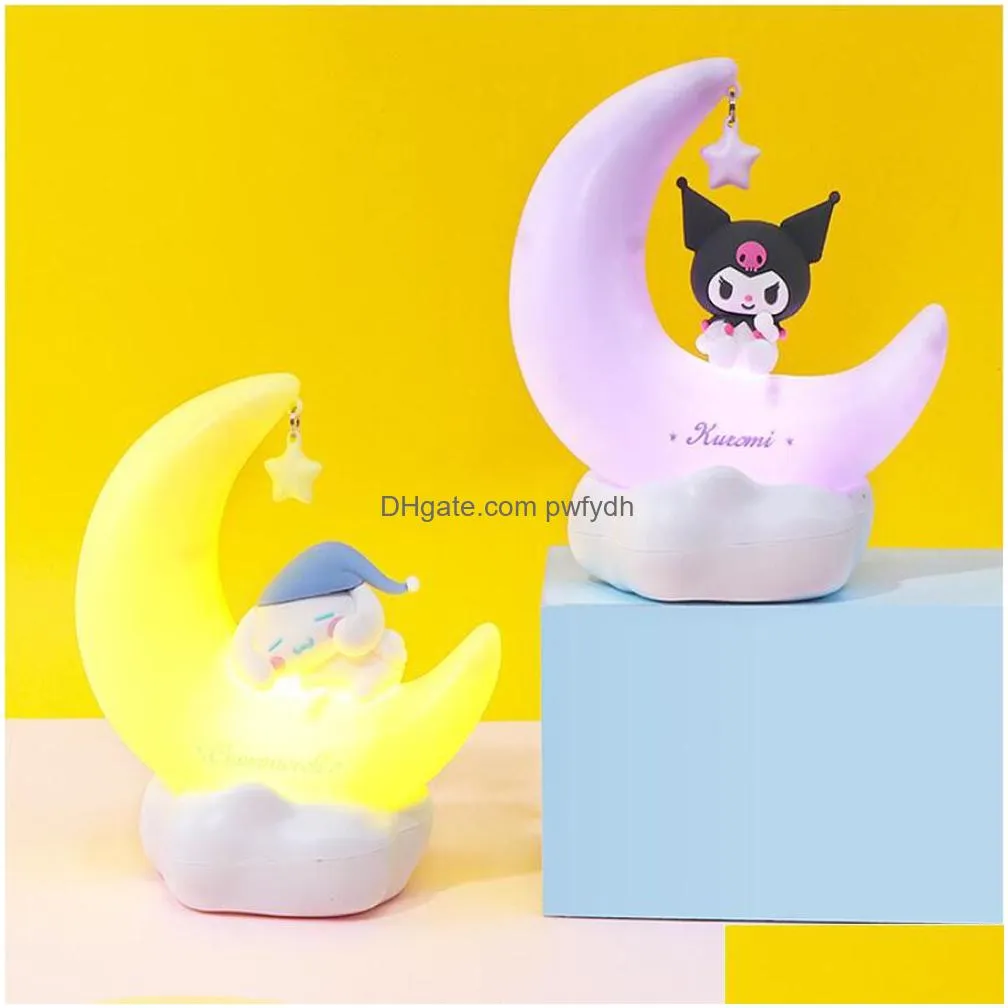 novelty items led romantic kuromi light bedroom decoration moon shaped night light anime cinnamoroll cute doll desk lamp kids gift