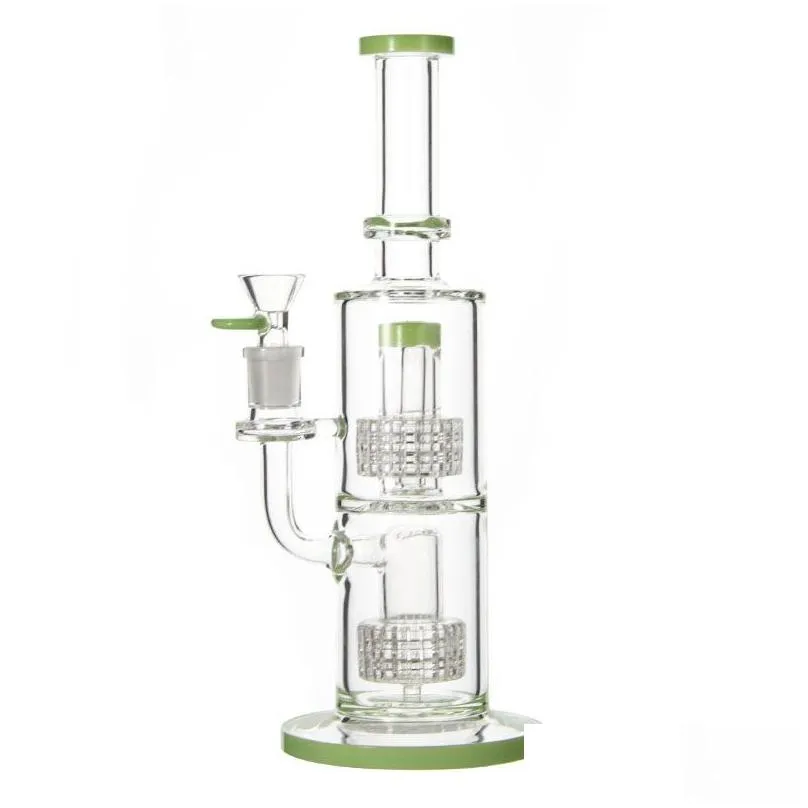 double stereo matrix hookahs 11 inch thick glass bongs birdcage perc water pipes colored 14mm joint oil dab rigs yellow green blue with