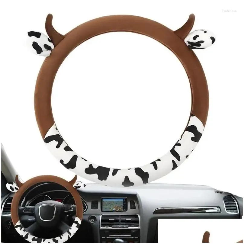 Steering Wheel Covers Wrap Cow Horn Cover Sweat Absorption Breathable Print For Car Truck RV
