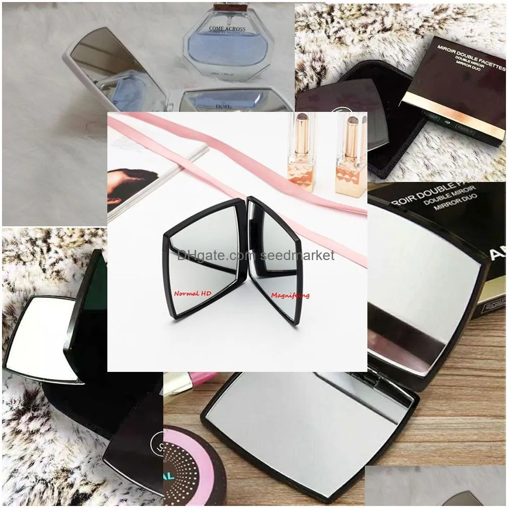 Mirrors Classic Folding Double Side Mirror Portable Hd Make-Up And Magnifying With Flannelette Bag Gift Box For Vip Client Drop Deli Dhbti