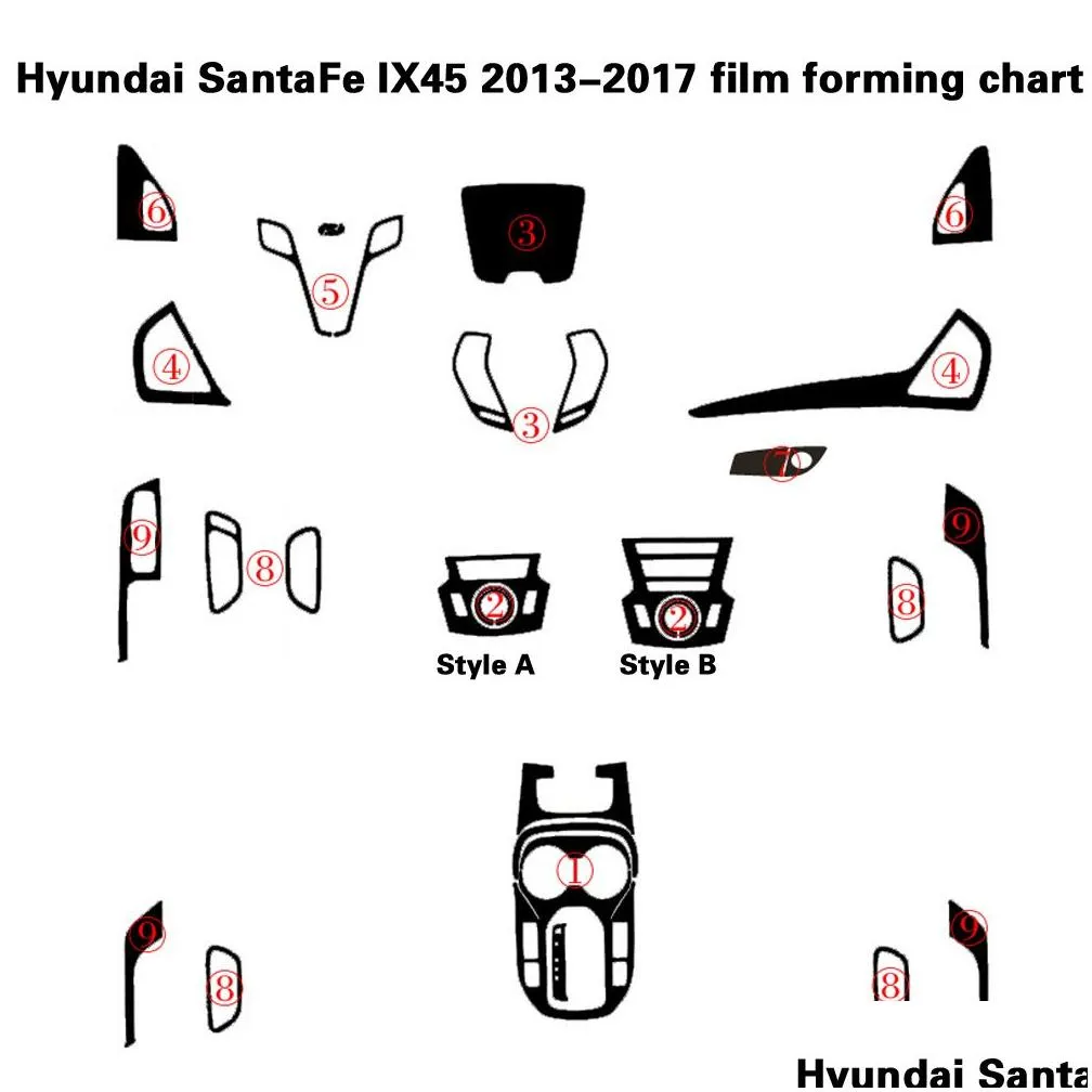 For Hyundai SantaFe IX45 2013-17 Interior Central Control Panel Door Handle 5D Carbon Fiber Stickers Decals Car styling Accessorie2352