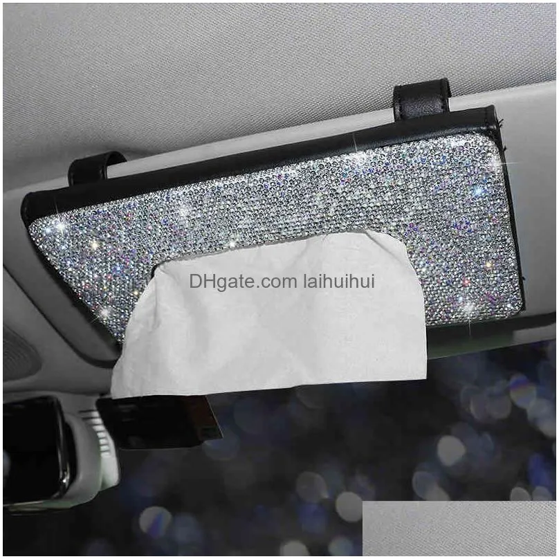 crystal car tissue box for sun visor auto hanging diamond sunshade case accessories 210326