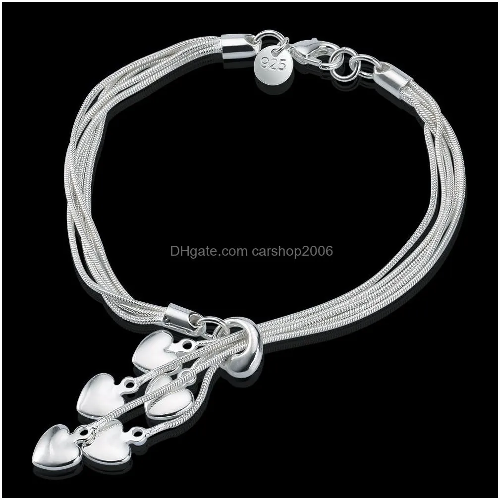 bracelets for women 925 sterling silver five-line chain with five-heart bracelet bangle birthday gift for her292k