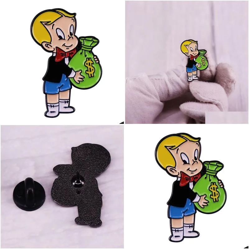 Richie Rich Money Bag Enamel Pin Brooch Cartoon Character Art Badge Fashion Jewelry Gift