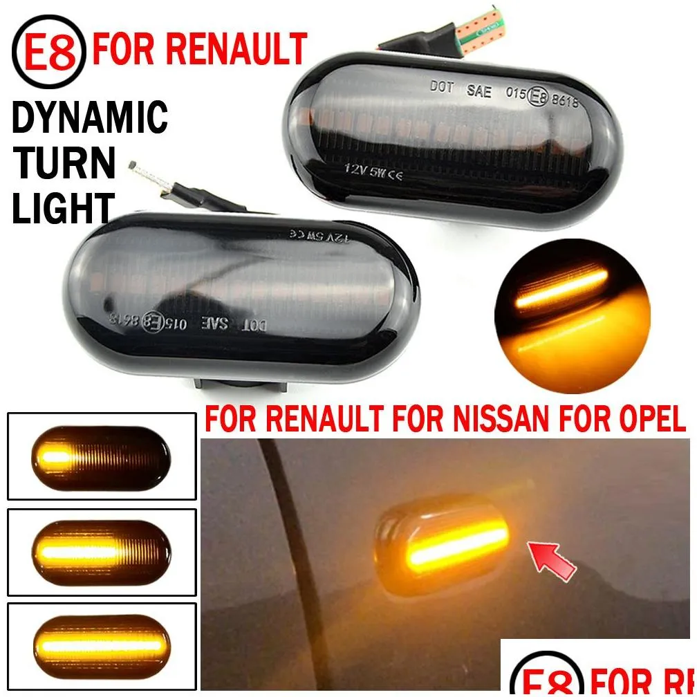 2pcs LED Dynamic Turn Signal Side Marker Light For Renault Clio 1 2 MEGANE ESPACE TWINGO MASTER Nissan Opel  Smart