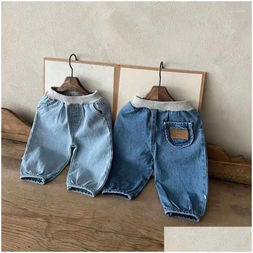 Trousers Korean Baby Jeans Spring Autumn Toddler Boys Girls Pants Solid Color Loose Denim 0-3Y Kids All-match Casual