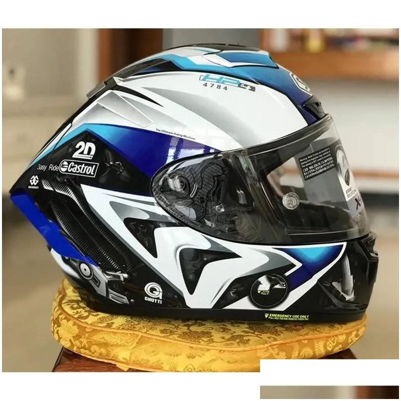 Motorcycle Helmets SHOEI X14 Helmet X-Fourteen R1 60th Anniversary Edition White Blue Full Face Racing Casco De Motocicle