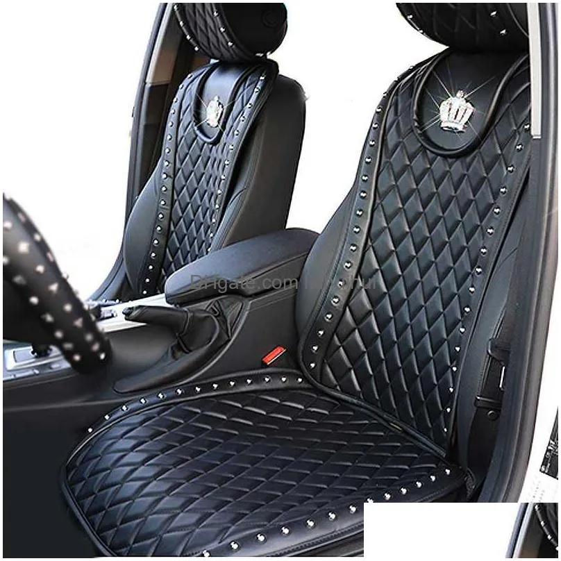 pu leather car seat cover crown rivets auto seat cushion interior accessories universal size front seats covers car styling1