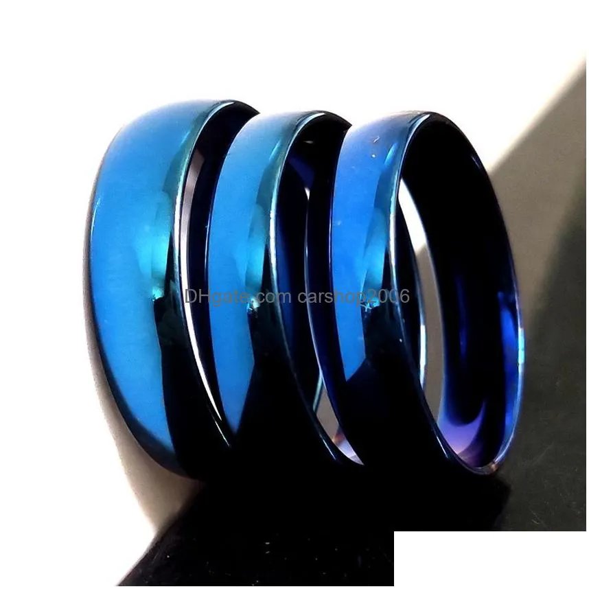 whole 50pcs blue 6mm wedding band ring comfort-fit men women stainless steel rings male female fashion classic jewelry246t