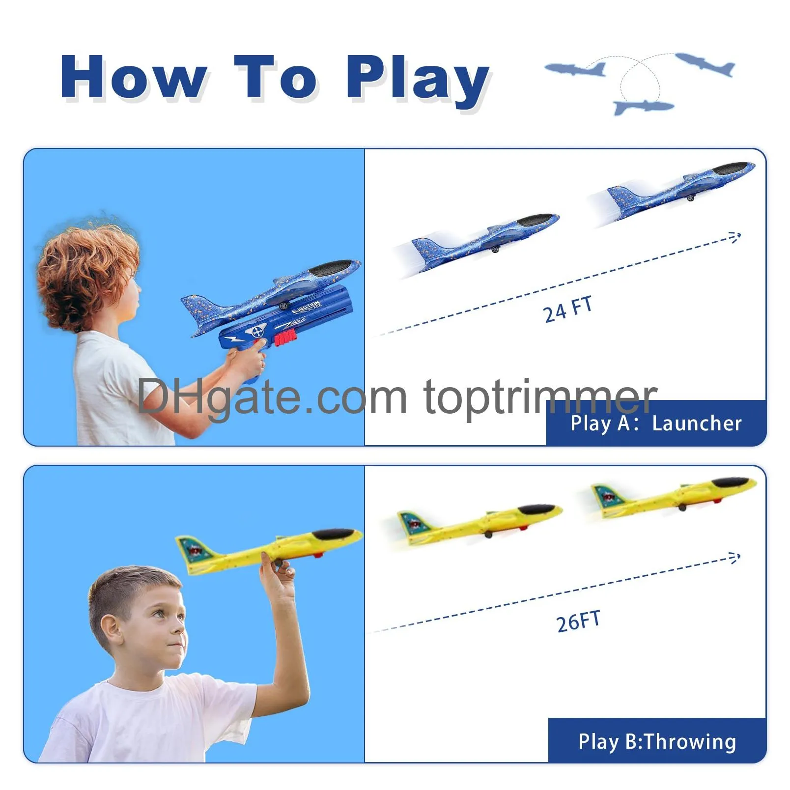 gnalgnat flying airplane toy with launcher throwing foam airplane activities for kids with 2 flight mode outdoor flying toys airplane gifts for kids age 4 5 6 7 8 9 10 11 12 year old boys