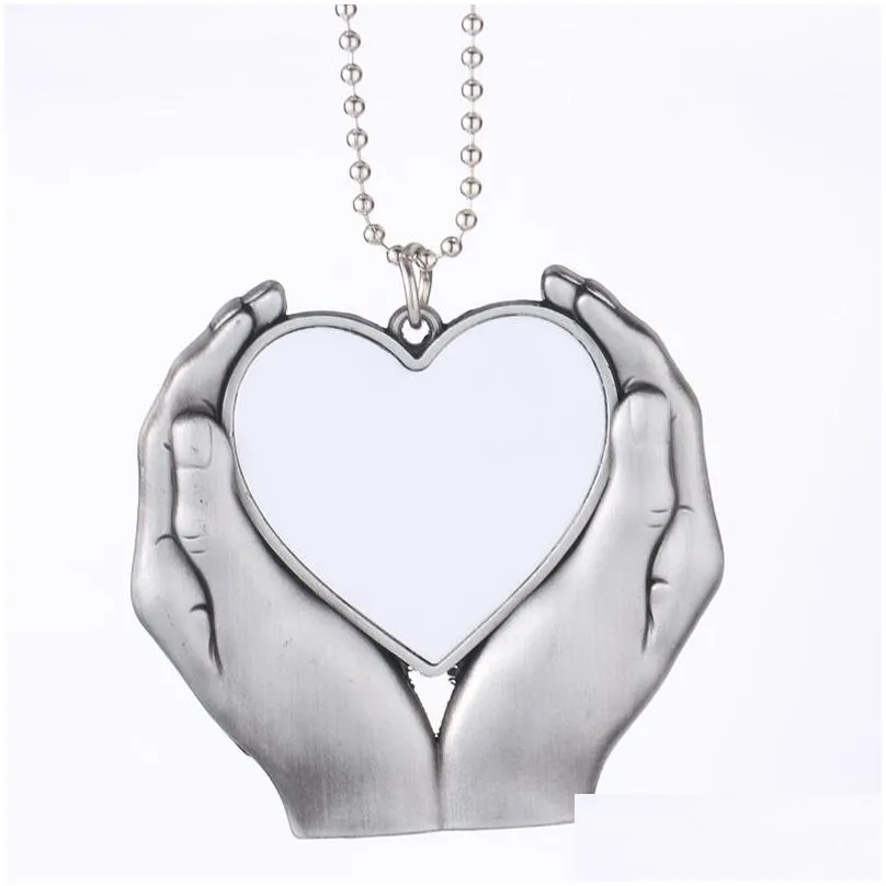 sublimation metal ornaments hand holding heart decoration party supplies car hang decorations