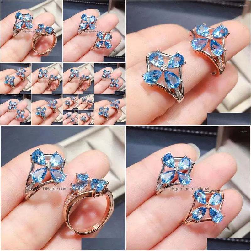 cluster rings natural topaz ring 925 silver womens super shiny luxury atmosphere banquet must bring jewelry