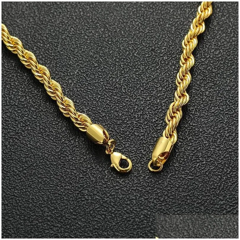 chains drop gold color 6mm rope chain necklace for men women hip hop jewelry accessories fashion 22inch
