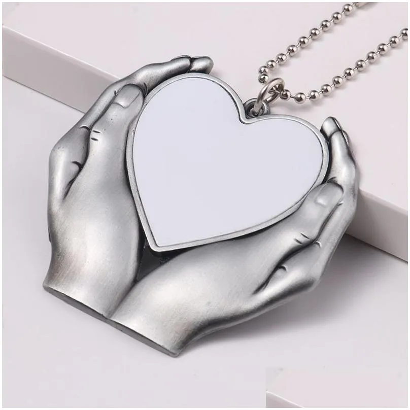 sublimation metal ornaments hand holding heart decoration party supplies car hang decorations