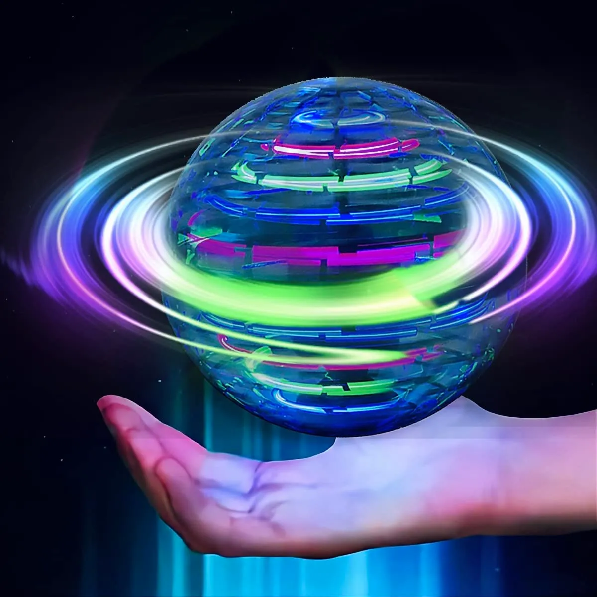 flying ball toy mini drone globe 360ﾰ rotating builtin rgb light magic hover ball flying spinner flying space orb toy for kids adults indoor outdoor