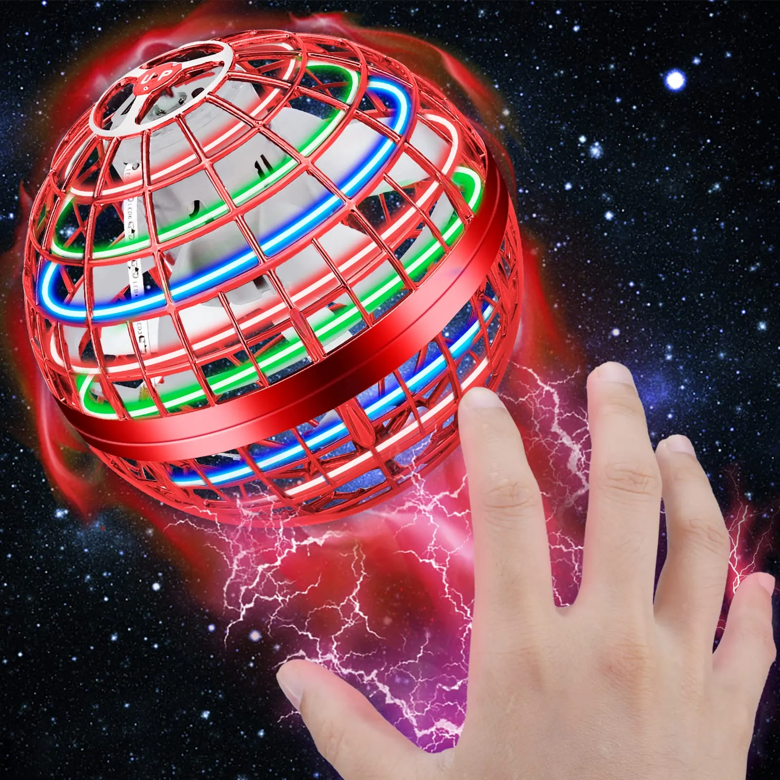 flying orb toy cool magic controller mini drone flying ball toys globe shape spinner hover ball led lights 360ﾰ rotating flying space orb for kids adults boomerang ball indoor outdoor