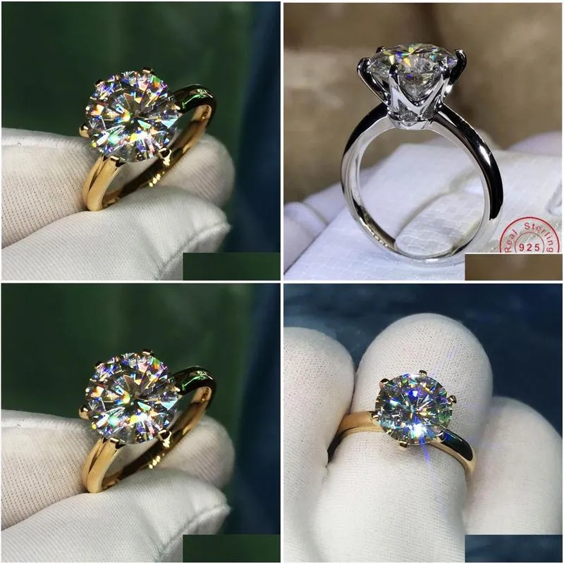 Solitaire 1.5ct Lab Diamond 24K Gold Ring Original 925 sterling silver Engagement Wedding band Rings for Women Bridal Jewelry