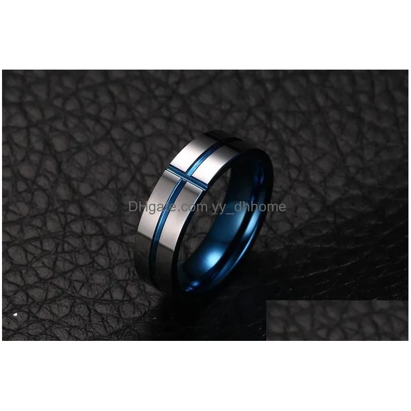blue color fashion simple mens rings tungsten steel cross ring jewelry gift for men boys j030279z