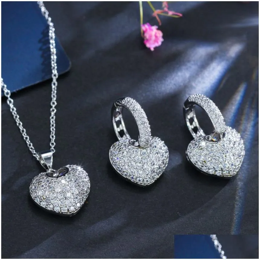 2019 New Arrival Top Selling Luxury Jewelry 925 Sterling Silver&Rose Gold Fill Pave White Topaz CZ Diamond Earring Necklace For Women