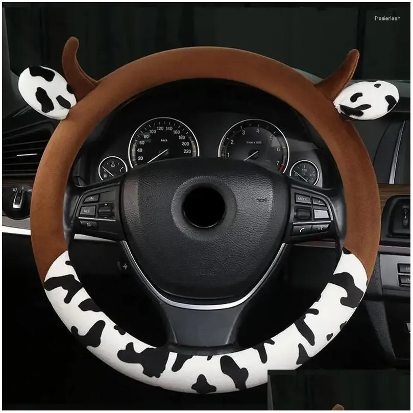 Steering Wheel Covers Wrap Cow Horn Cover Sweat Absorption Breathable Print For Car Truck RV