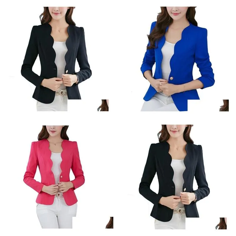 female formal solid color single button slim fashion office business suit casual jacket women coat outwear