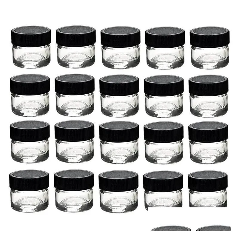 food grade 5ml clear glass jar bottle with black cap for  dab extracts shatter live resin rosin wax concentrates containers