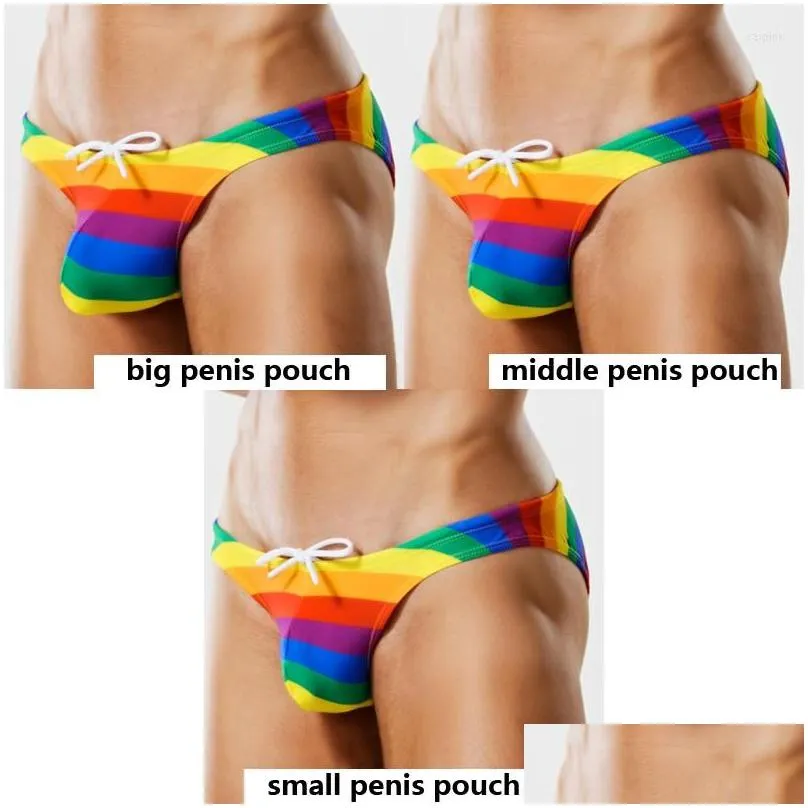 mens shorts wg74 summer rainbow sexy tight low waist men swimsuits half pack hip bikinis gay thong swimwear swim trunks briefs