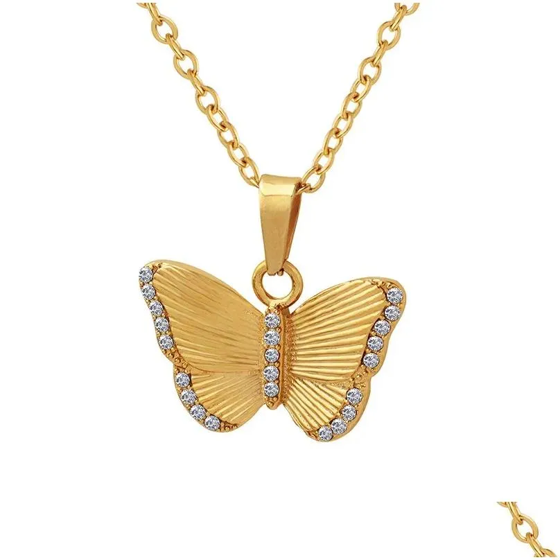 Pendant Necklaces 18K PVD Gold Plated Zircon Butterfly Necklace