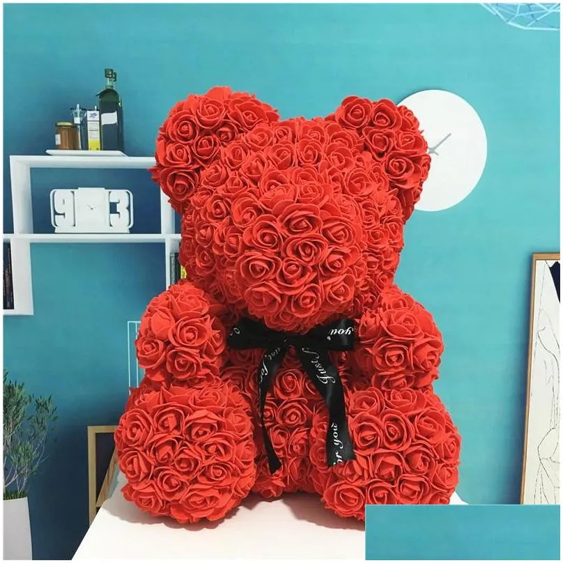 Stuffed & Plush Animals Artificial Flowers Pe Rose Bear Toys Valentines Day Gift Romantic Teddy Bears With Box Doll Girlfriend Present Dhsh7