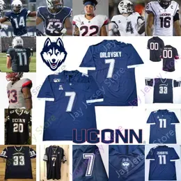 Custom UConn Huskies Connecticut Football Jersey NCAA College Art Thompkins Ardell Brown Matt Drayton Mike Beaudry D.J. Morgan Kyle Buss