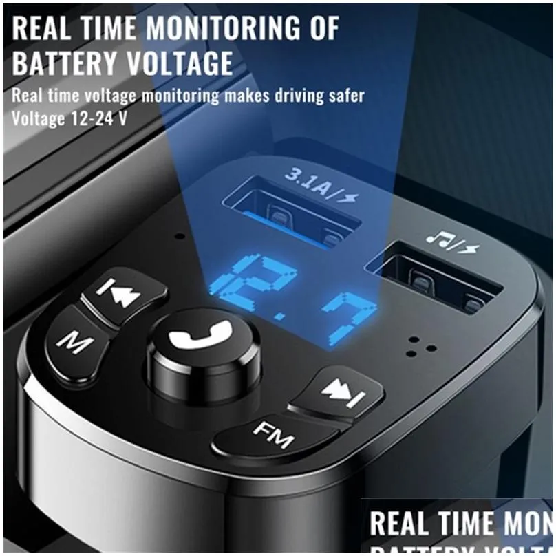 Car Hands-Free Bluetooth Compatible With 5.0 FM Transmitter Car Player Kit Card Car  Fast  With QC3.0 Two USB Jacks Fast