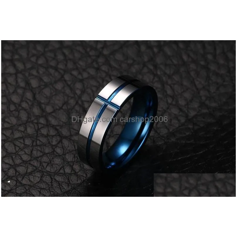 blue color fashion simple mens rings tungsten steel cross ring jewelry gift for men boys j030279z