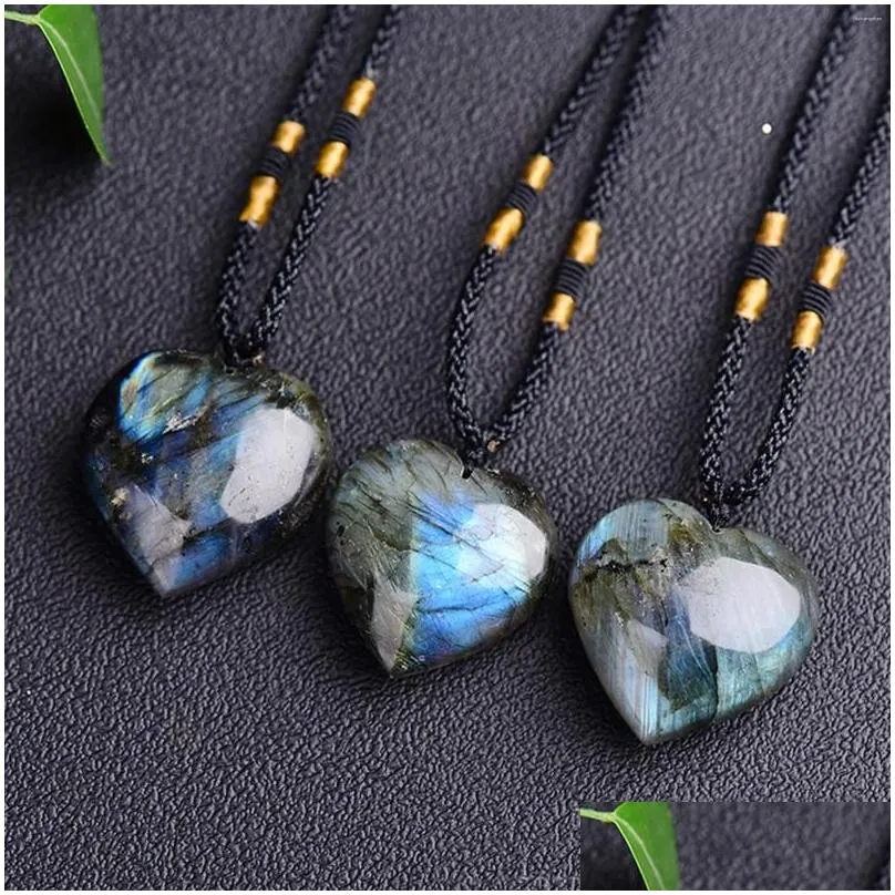 Jewelry Pendant Necklaces Heart Labradorite Necklace Gemstone For Women Boho Healing Nce Anxiety Relief Drop Delivery Baby, Kids Mater Dht10