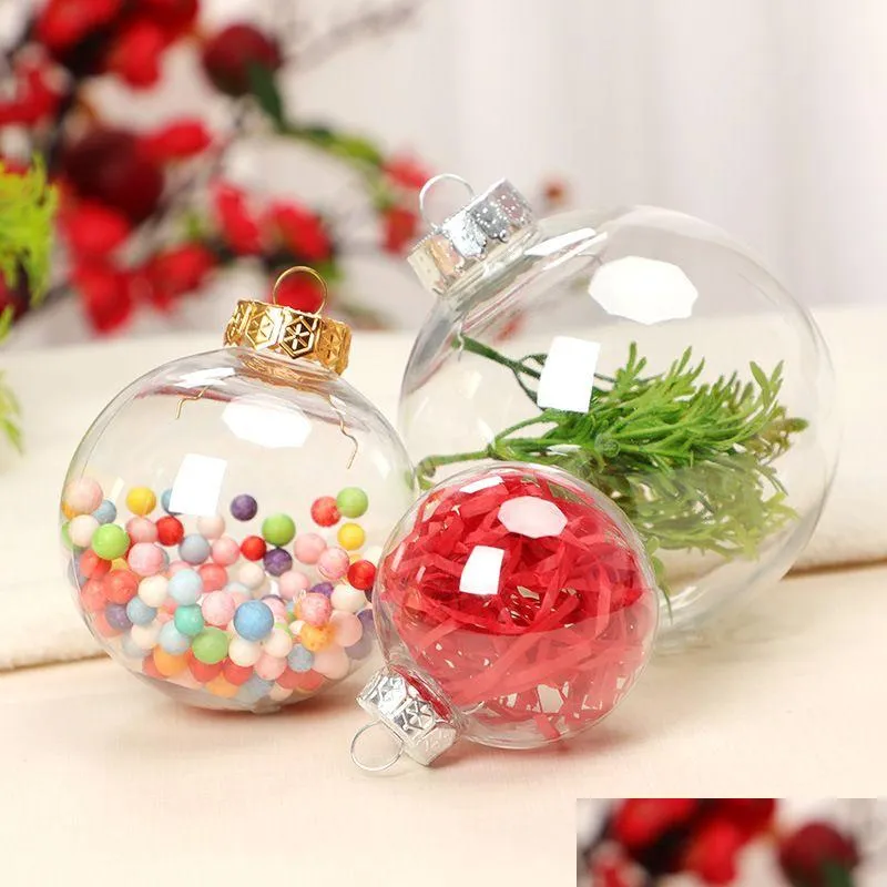  50pcs golden silvery transparent christmas ball plastic baubles clear fillable xmas tree hanging ornament decor toys year decorations wedding gift