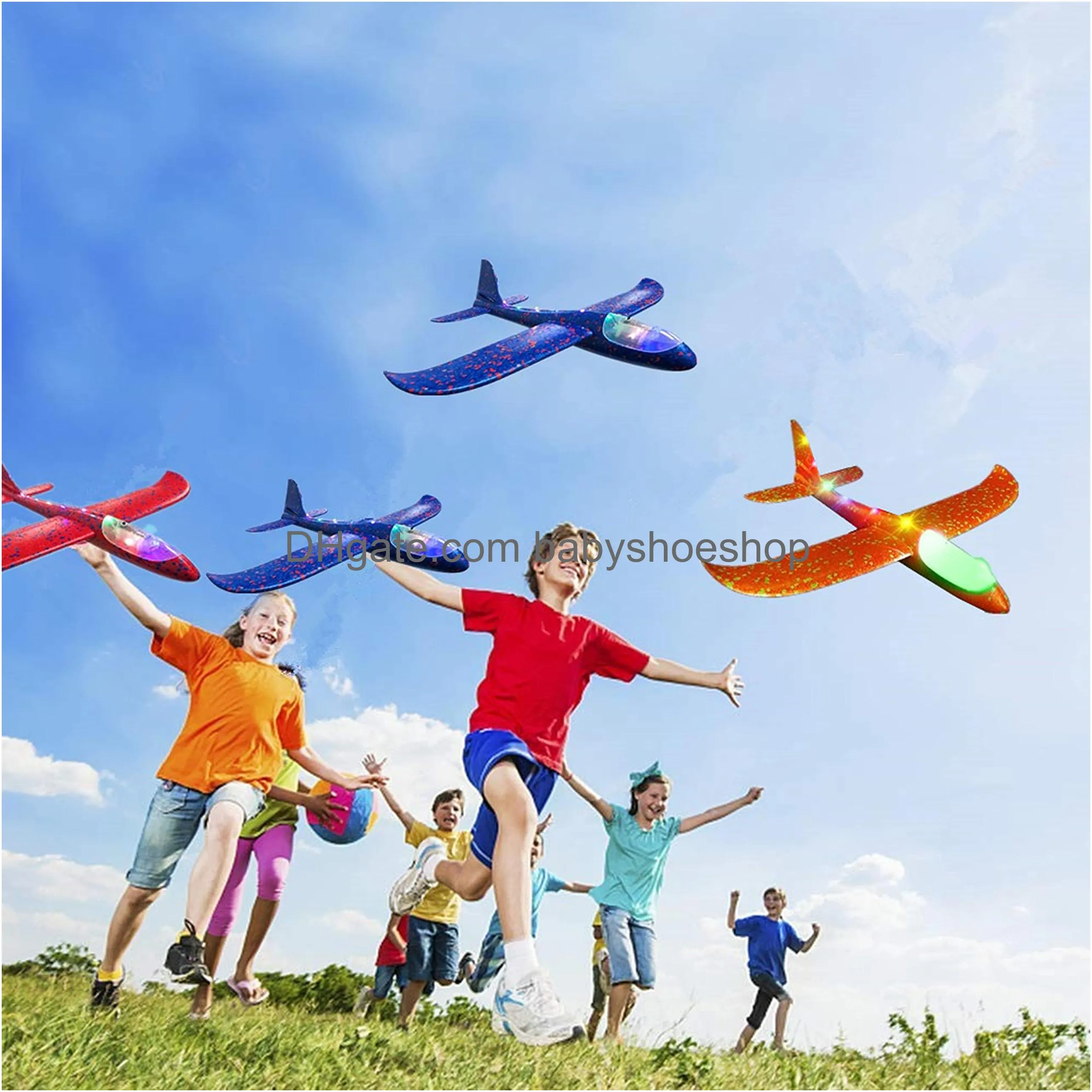 foam airplanes for kids 18.9 throwing airplane toys led light up flight mode glider plane toys flying toys fun summer activities for kids sports game outdoor toys for boys girls kid gifts