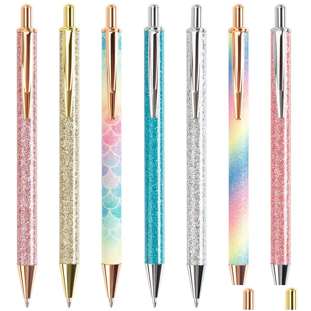 glitter cute ballpoint pens retractable click ball pen black ink medium point 1mm school office supplies xbjk2106