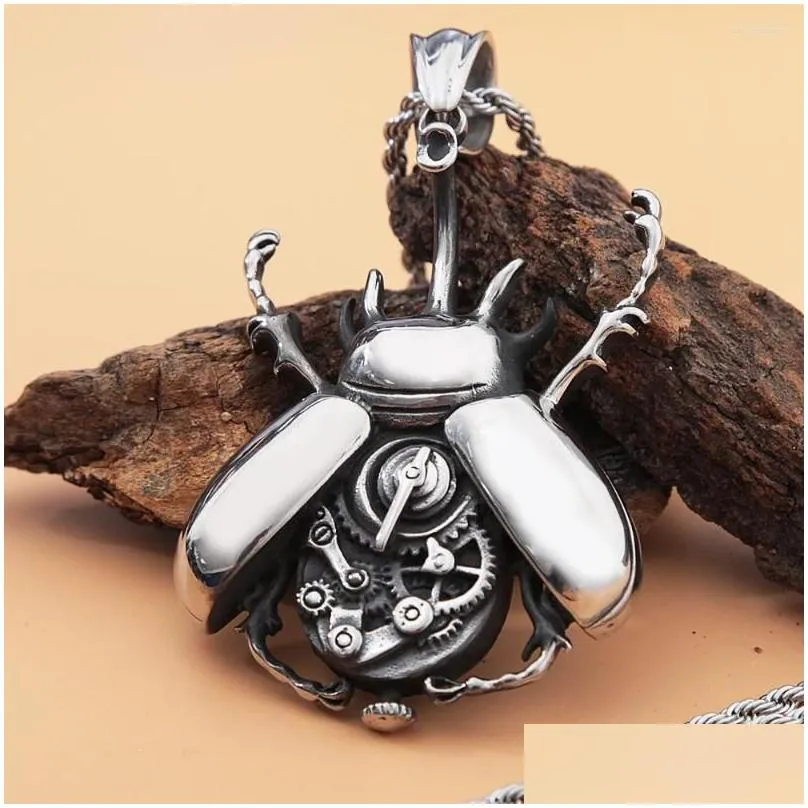 Jewelry Pendant Necklaces Punk Hip Hop Steam Mechanical Insect Necklace Men Unique Cool Stainless Steel Biker Jewelry Accessories Drop Dhdjt