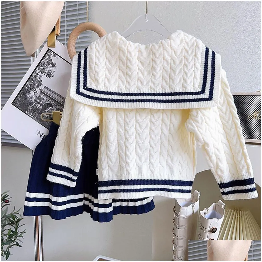 Clothing Sets Clothing Sets Autumn Girls Princess Preppy Clothes Set Baby Kids Children Long Sleeve Sweater Tops Knitwear Pleated Skir Dha2M